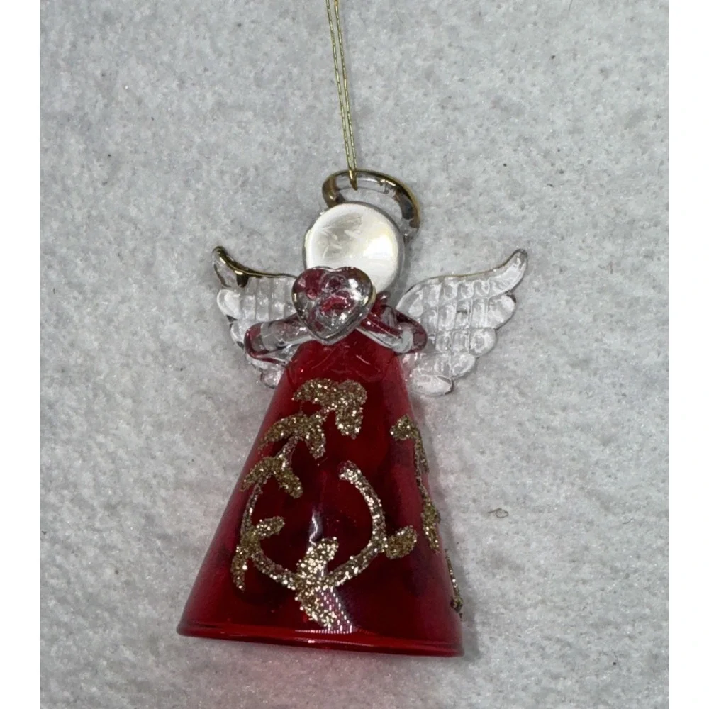 Blown Glass Ornament Christmas Angel Hand‎ Crafted Red And Clear Glass